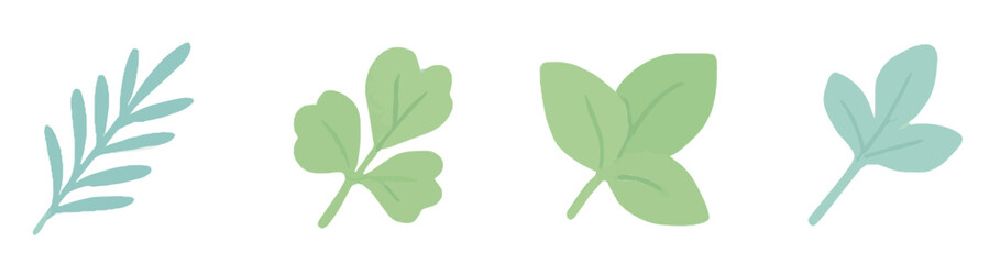 Stylized green and blue leaf illustrations for eco design.