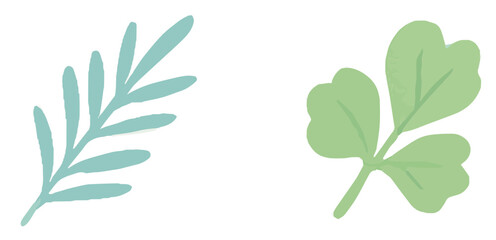 Stylized blue and green plant illustrations for design.