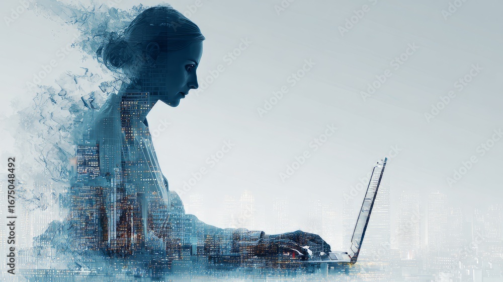 Poster business and technology concept with big data and internet network connection, double exposure of pr