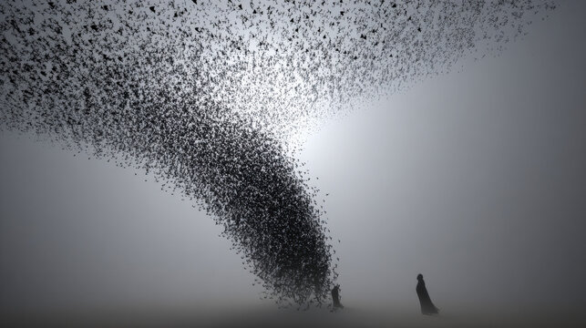 abstract wave of numbers turning into falling arrow silhouette in fog data uncertainty theme illustration concept scene visual for commercial design use high detail quality stock image illustration - Powered by Adobe