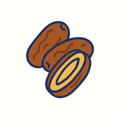 Dates Fruit Whole and Sliced,sweet and healthy fruit Vector Illustration