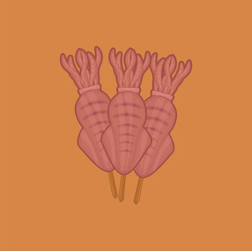 grilled squid skewers orange background clip art preview
