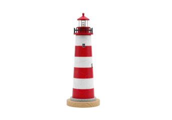 Model Lighthouse with Red and White Stripes on a Circular Base