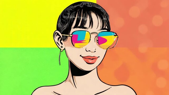 stylish women with glasses animated pop art style.ai 