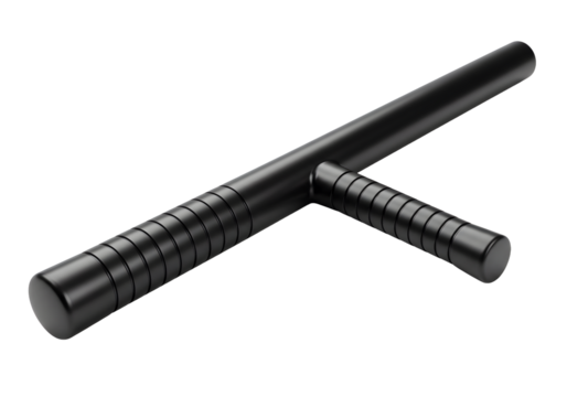 Realistic black police baton, a symbol of law enforcement and security against a dark background