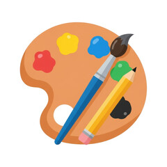 Artistic Palette with Brushes and Crayons in Vibrant Colors on Transparent Background