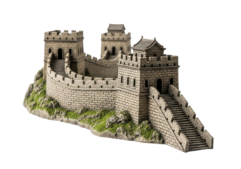 Detailed Model of the Great Wall of China with Intricate Structures and Scenic Greenery