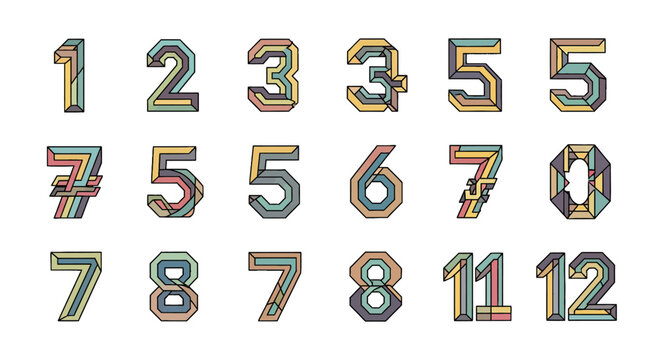 Geometric Numbers 1 Through 12 with Pastel Color Blocks