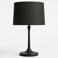Obraz premium Modern black table lamp with textured drum shade and sleek stem isolated on white background
