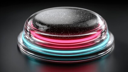 Circular glass button with glowing rings