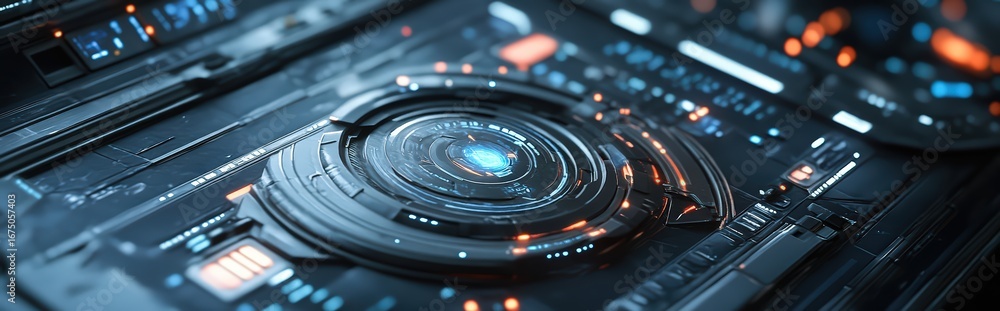 Aufkleber futuristic technology interface with glowing blue elements and abstract sci-fi background