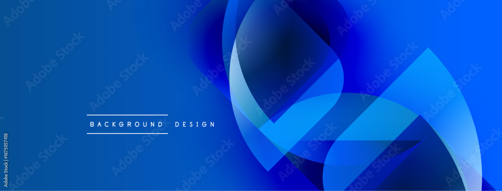Poster abstract blue design features overlapping shapes, gradients. modern aesthetic suitable for backgroun