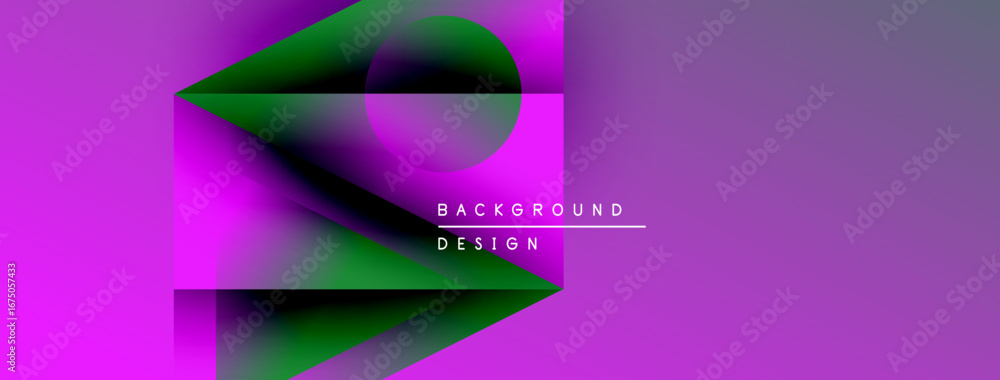 Poster abstract purple design features overlapping geometric shapes. gradient colors create dynamic visual 