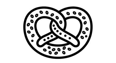 Fototapeta premium A simple black and white line art icon of a classic twisted salty pretzel snack.