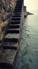 Stone steps descend to a rippling river