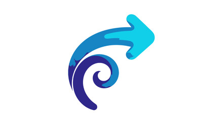 Dynamic blue arrow with a spiral tail and brush stroke texture, curving upwards and right.