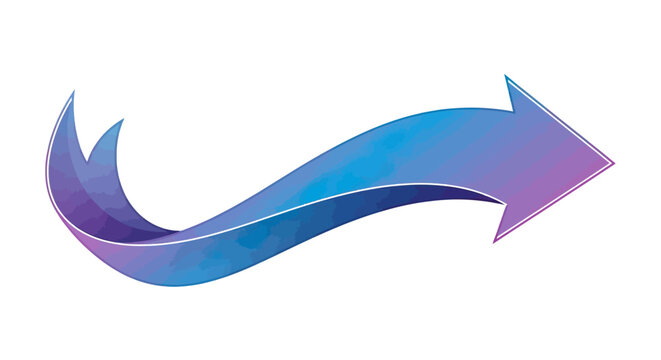 Dynamic wavy ribbon arrow with a vibrant blue and purple gradient, pointing right.