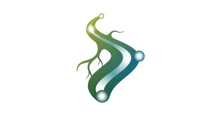 Obraz premium Abstract Green and Blue Swirling Shape with Spheres and Roots
