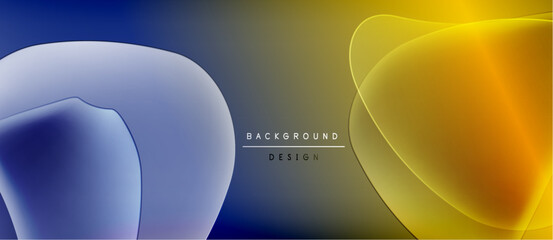 Abstract fluid shapes, blue, yellow gradients. Minimalist design with text background design. Dark backdrop creates contrast, modern aesthetic.