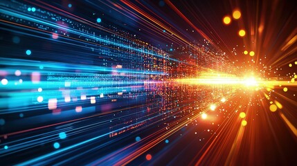 Obraz premium Digital data stream with vibrant colors and glowing effects.