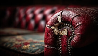 Worn red leather armchair detail (1)