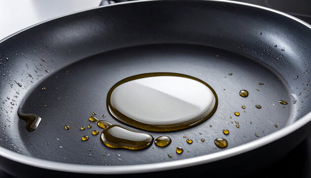 Cooking Oil Ready in a Non-Stick Pan, Olive Oil Glossy and Ready to Sizzle in a Frying Pan on a Stove Top