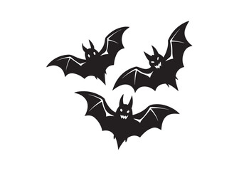 Scary Flying Bats Outline Silhouette for Halloween Night Vector Art.