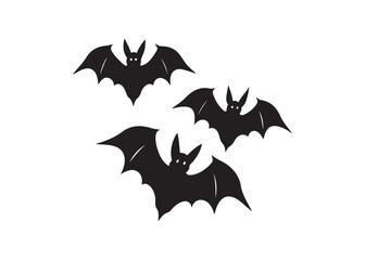 Scary Flying Bats Outline Silhouette for Halloween Night Vector Art.