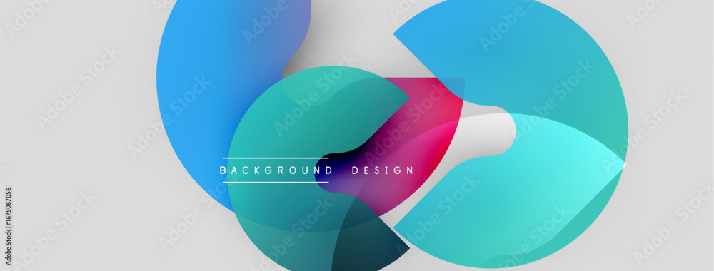 Poster abstract colorful shapes overlap. gradient hues create dynamic visual effect. minimalist design with
