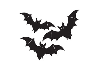 Scary Flying Bats Outline Silhouette for Halloween Night Vector Art.
