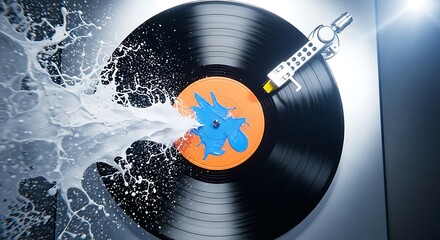 Dynamic splash effect on vinyl record spinning creating music
