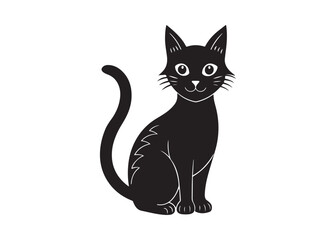 Black Cat Silhouette with Arched Back and Angry Eyes for Halloween Design.