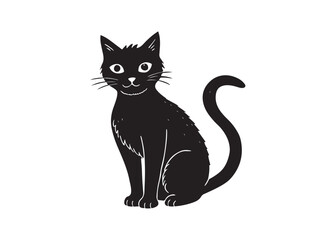 Black Cat Silhouette with Arched Back and Angry Eyes for Halloween Design.
