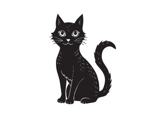Spooky Stylized Black Cat Silhouette with Arched Back and Angry Expression for Halloween Night.