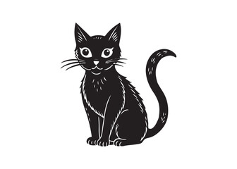 Spooky Stylized Black Cat Silhouette with Arched Back and Angry Expression for Halloween Night.