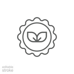 Eco stamp icon. Simple outline style. Eco friendly naturally, seal, label, round, nature, green, food, organic, plant, environment concept. Thin line symbol. Vector isolated design. Editable stroke