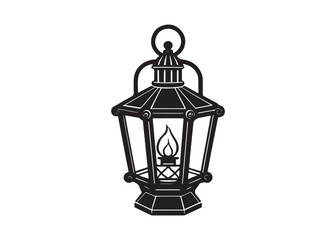Fototapeta premium Vintage Oil Lantern Silhouette Vector Illustration with Flame.