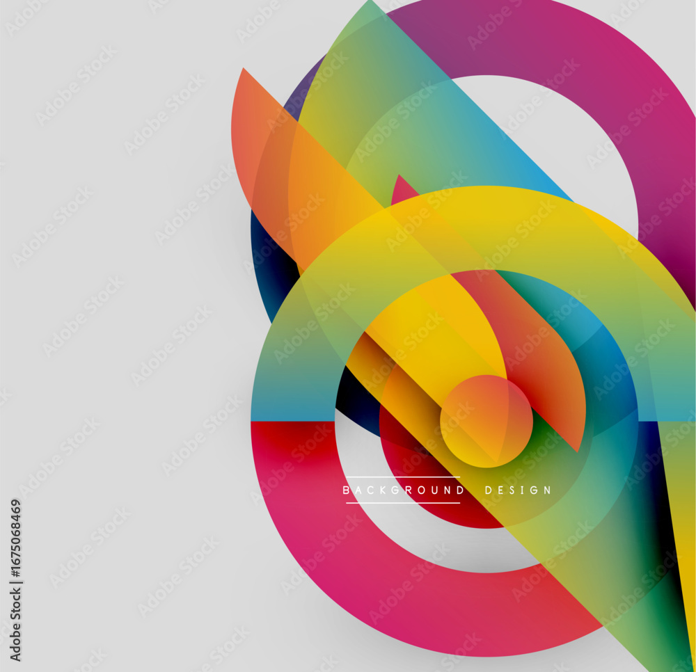 Poster abstract colorful overlapping circles create dynamic visual effect. modern design elements suggest m