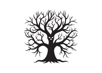 Obraz premium Halloween Tree Silhouette Vector Illustration on White Background.
