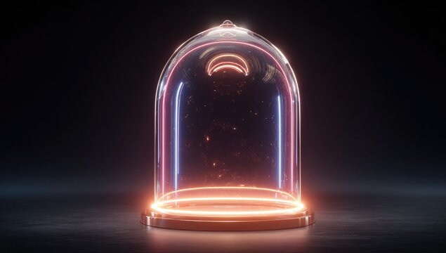 Glass dome with glowing neon light