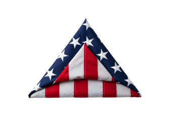 Folded american flag with stars and stripes isolated on transparent background