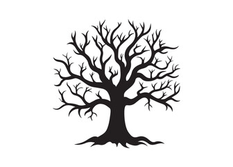 Halloween Spooky Tree Vector Silhouette with Twisted Branches.