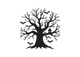 Halloween Spooky Tree Vector Silhouette with Twisted Branches.
