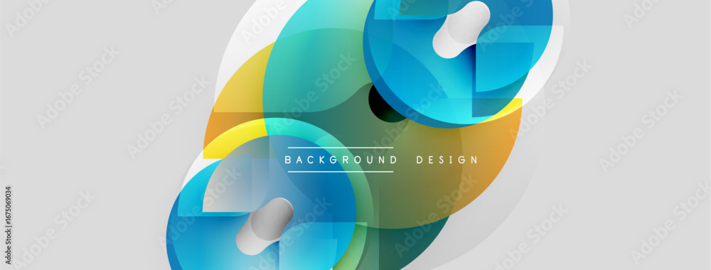 Poster abstract shapes overlap, creating vibrant color gradients. smooth forms suggest movement, modern des