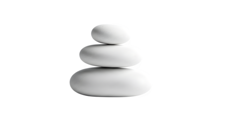 Stack of three smooth white pebbles isolated on transparent background