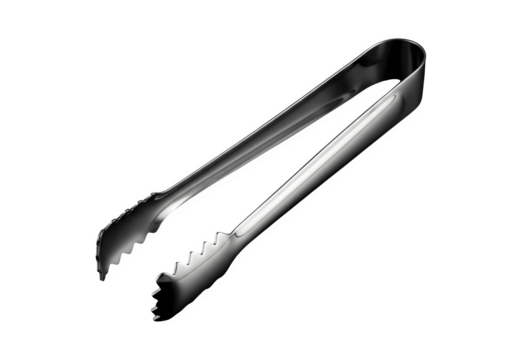 Stainless steel kitchen tongs for cooking isolated on transparent background