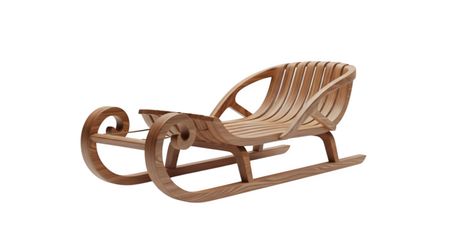Vintage wooden sleigh for winter snow ride isolated on transparent background