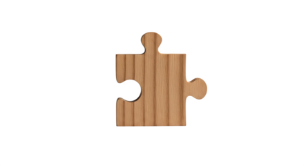 Wooden jigsaw puzzle piece isolated on transparent background, a game element