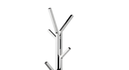 Modern chrome coat rack stand isolated on transparent background in studio shot