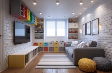 Playful kid's room with colorful storage
